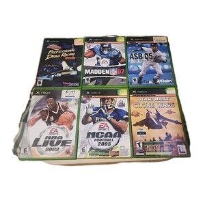 6 Xbox Og Madden 07 Drag Racing NBA MLB Ncaa Star Wars Tetris Video Game Lot